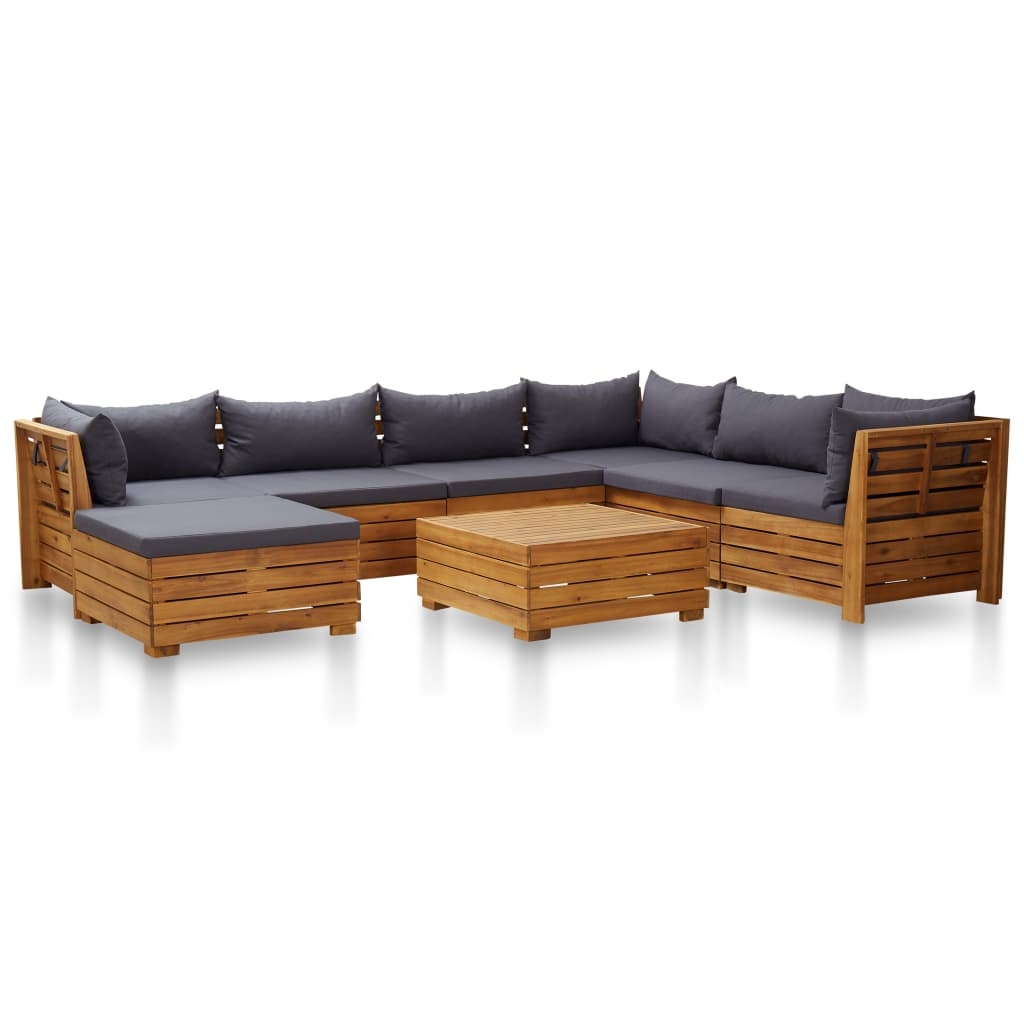 VidaXL 8-delige Loungeset met kussens acaciahout donkergrijs