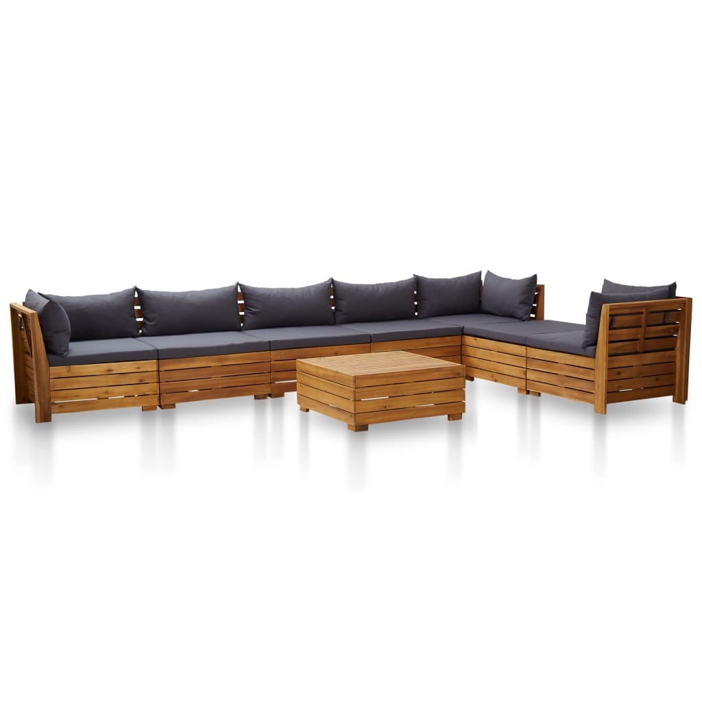 VidaXL 8-delige Loungeset met kussens acaciahout donkergrijs