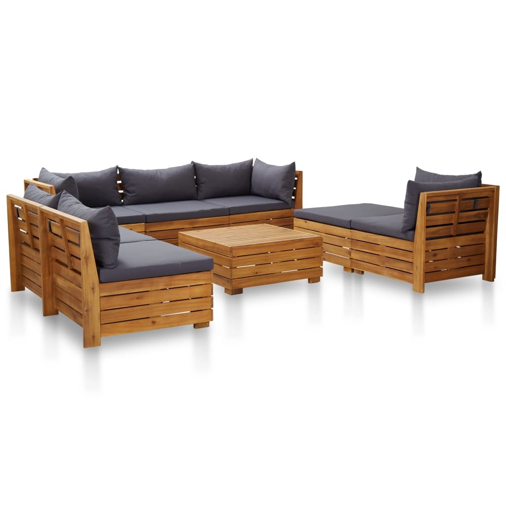 VidaXL 8-delige Loungeset met kussens acaciahout donkergrijs