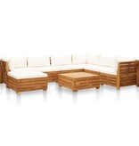 VidaXL 8-delige Loungeset met kussens massief acaciahout crèmewit
