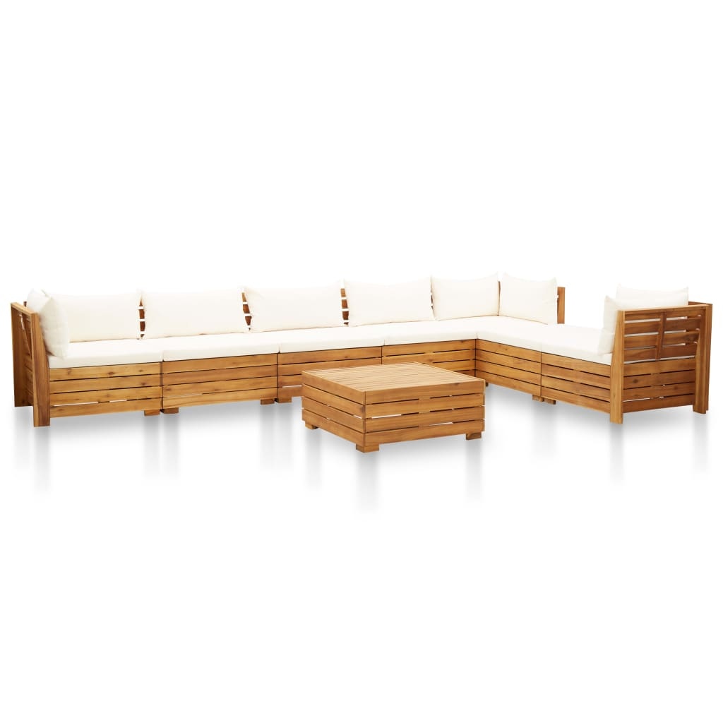 VidaXL 8-delige Loungeset met kussens massief acaciahout crèmewit