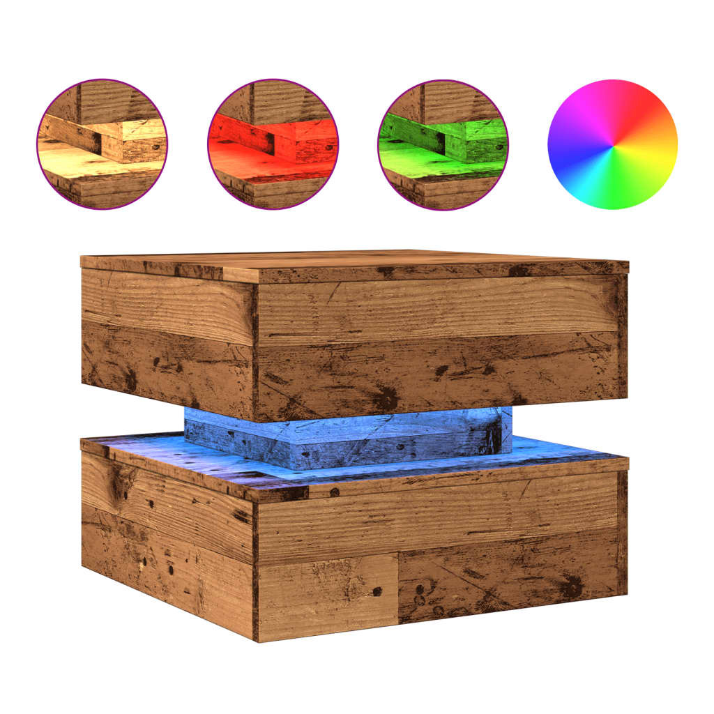 VidaXL Salontafel met LED-verlichting 50x50x40 cm oud houtkleurig