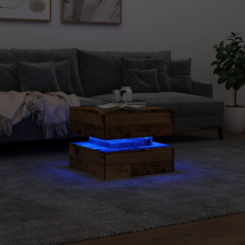VidaXL Salontafel met LED-verlichting 50x50x40 cm oud houtkleurig