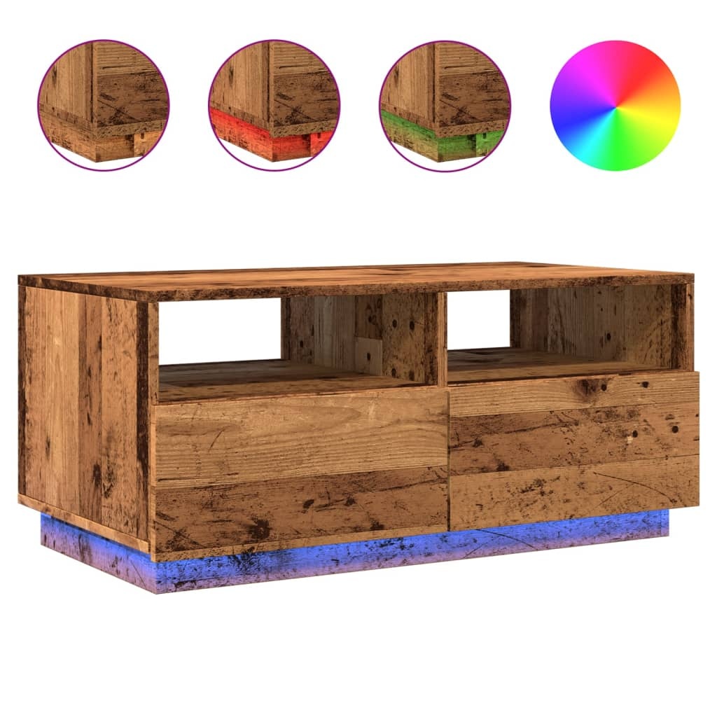 VidaXL Salontafel met LED-verlichting 90x49x40 cm oud houtkleurig