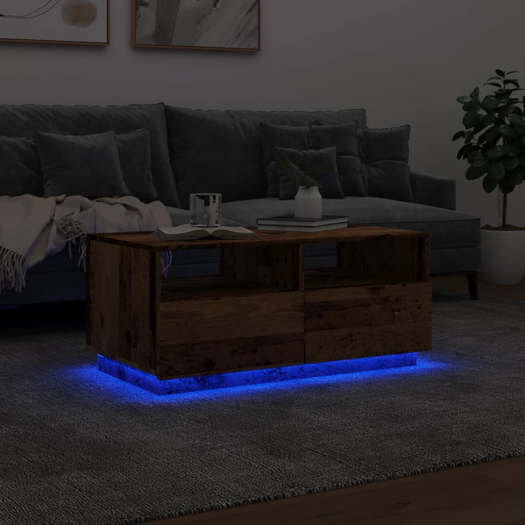 VidaXL Salontafel met LED-verlichting 90x49x40 cm oud houtkleurig
