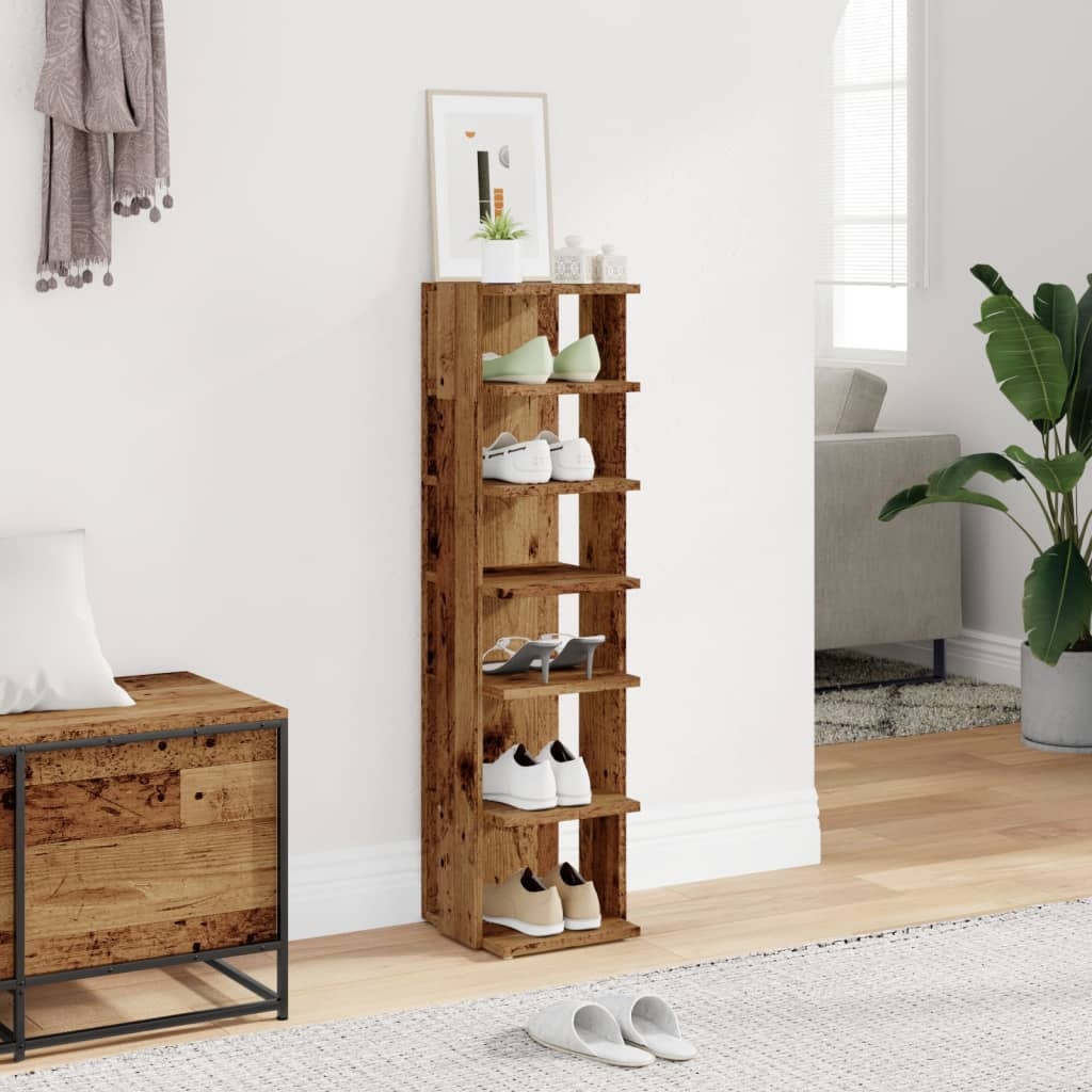 VidaXL Schoenenkast 28x27x102 cm bewerkt hout oud houtkleurig