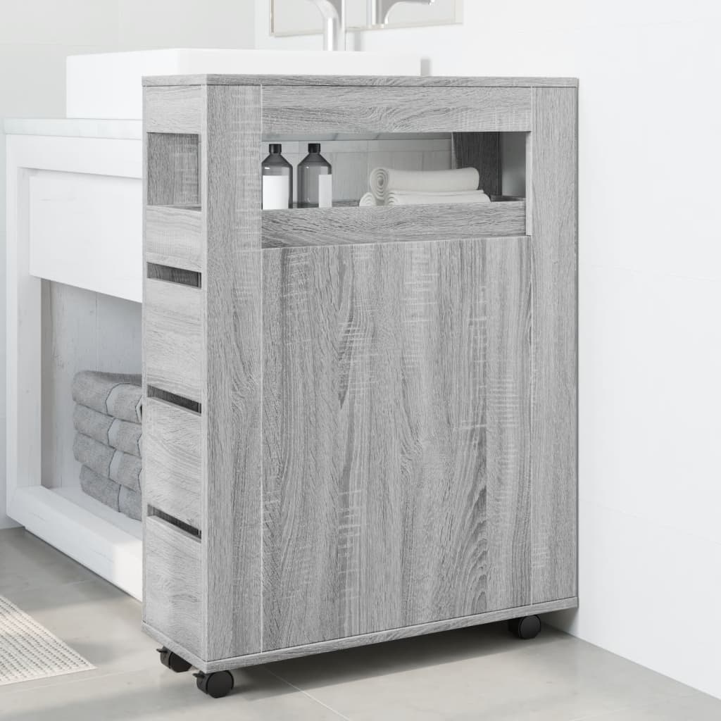 VidaXL Badkamerkast smal met wielen bewerkt hout grijs sonoma eiken