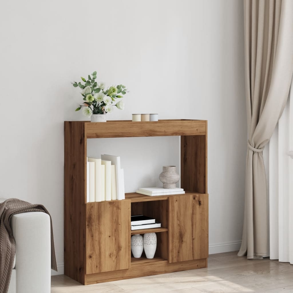 VidaXL Hoge kast 92x33x100 cm bewerkt hout artisanaal eikenkleur