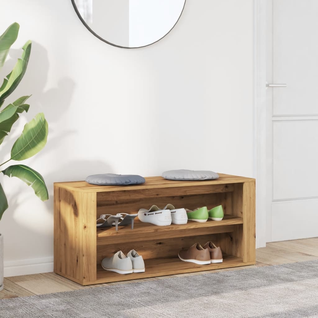 VidaXL Schoenenbankje 100x35x45 cm bewerkt hout artisanaal eikenkleur