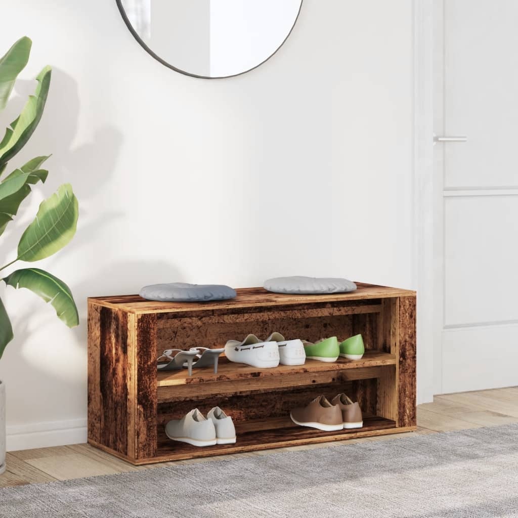 VidaXL Schoenenbank 100x35x45 cm bewerkt hout oud houtkleurig