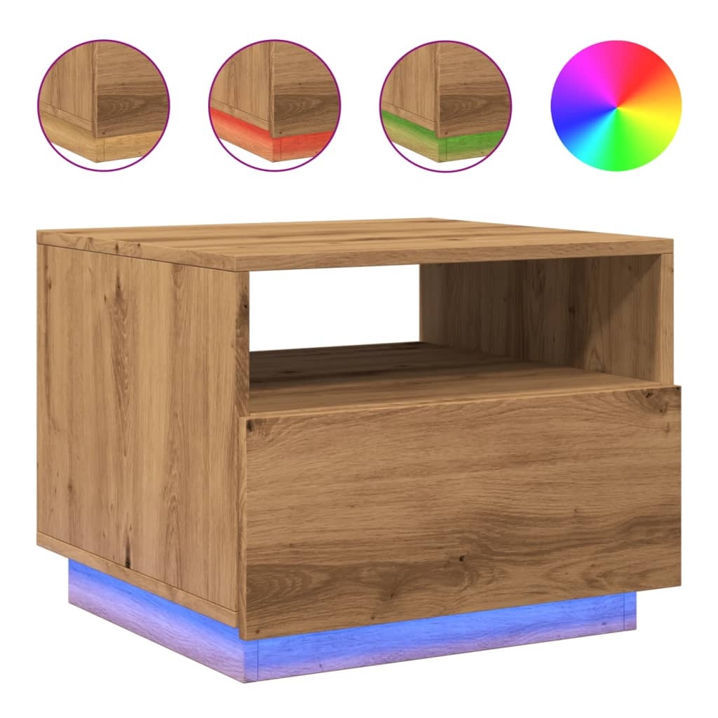 VidaXL Salontafel met LED-verlichting 50x49x40 cm artisan eikenkleurig