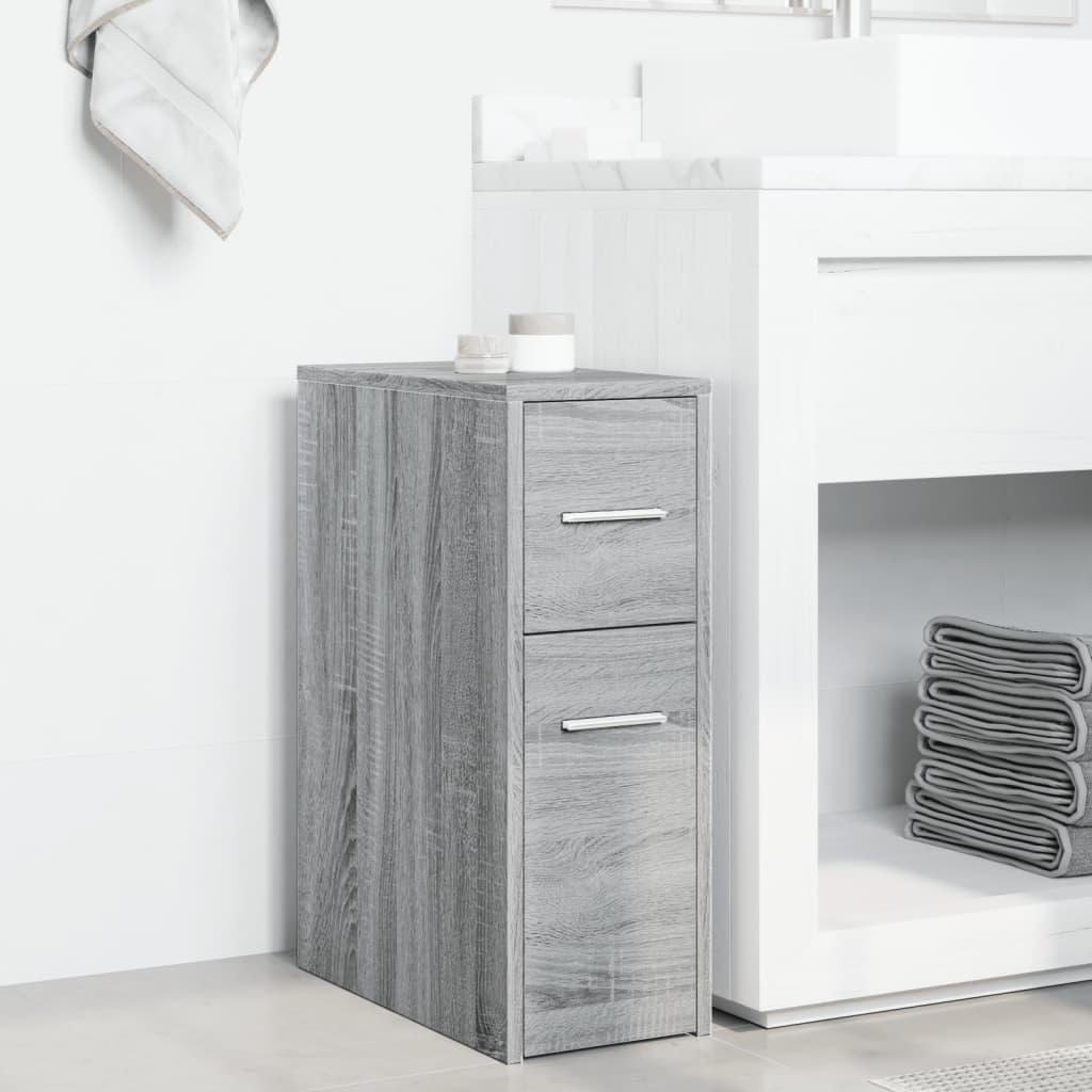 VidaXL Badkamerkast smal met wielen bewerkt hout grijs sonoma eiken
