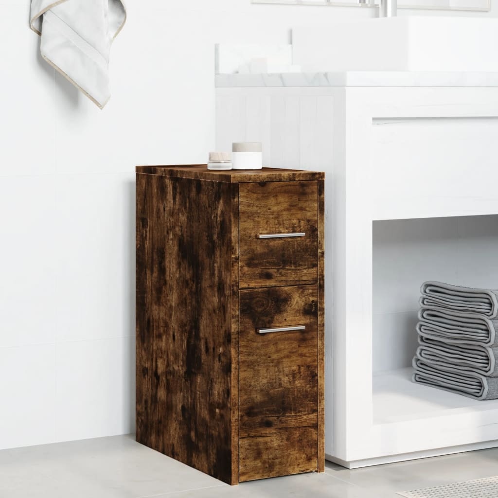 VidaXL Badkamerkast smal met wielen bewerkt hout gerookt eikenkleurig