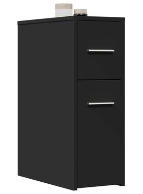 VidaXL Badkamerkast smal met wielen bewerkt hout zwart