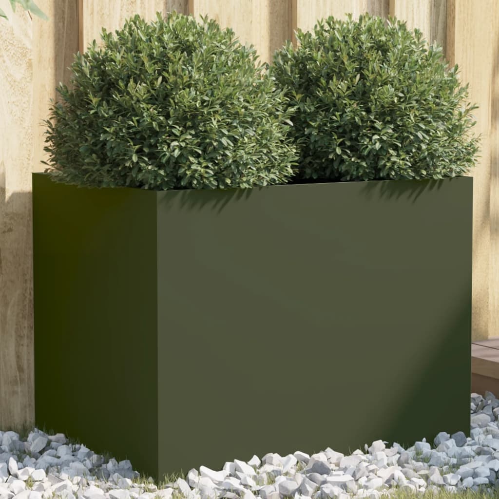 VidaXL Plantenbak 62x47x46 cm koudgewalst staal olijfgroen