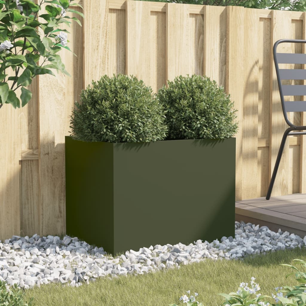 VidaXL Plantenbak 62x47x46 cm koudgewalst staal olijfgroen