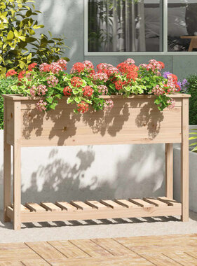 VidaXL Plantenbak met schap 111,5x34,5x81 cm massief grenenhout