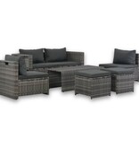VidaXL Loungeset met kussens 6-delig poly rattan grijs