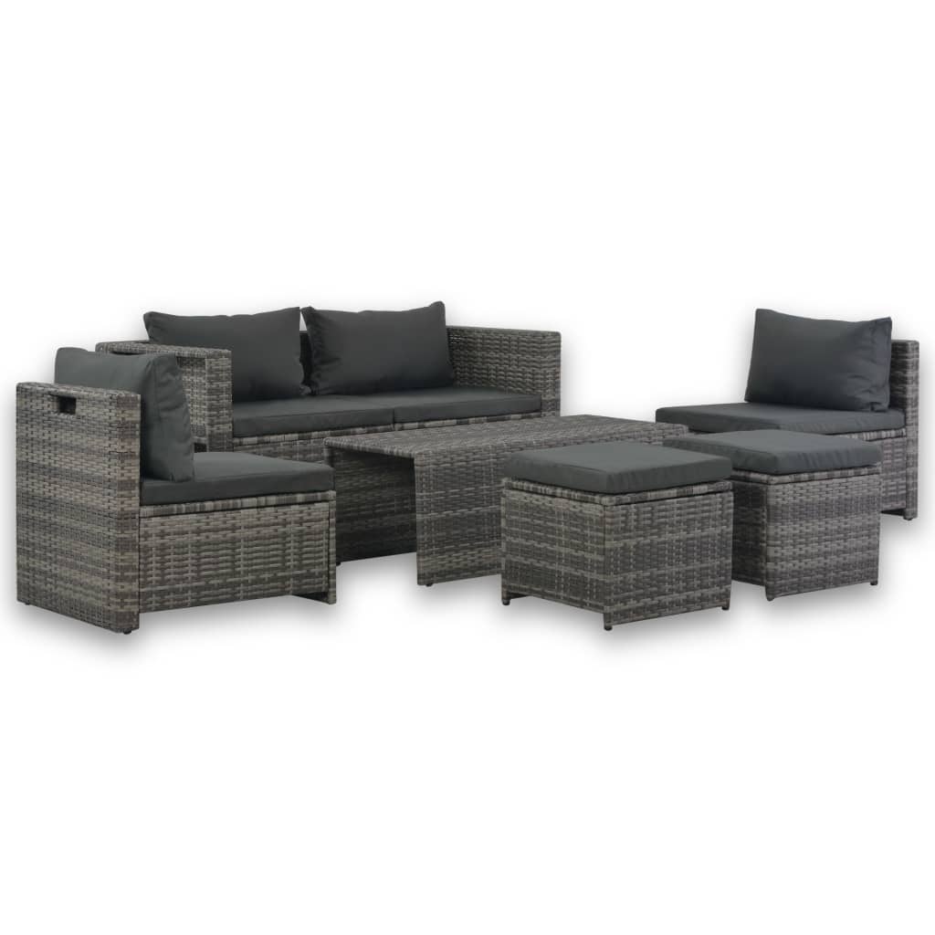 VidaXL Loungeset met kussens 6-delig poly rattan grijs
