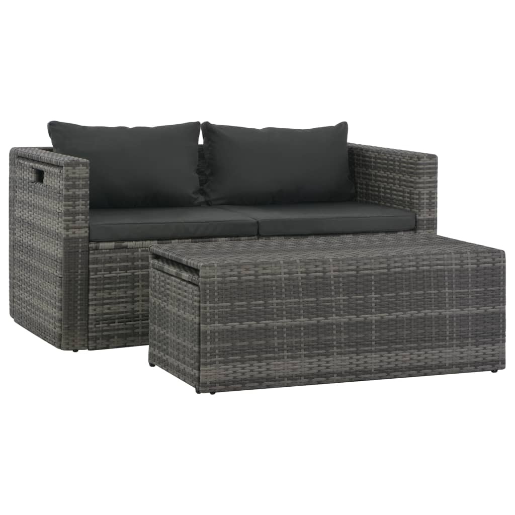 VidaXL Loungeset met kussens 6-delig poly rattan grijs