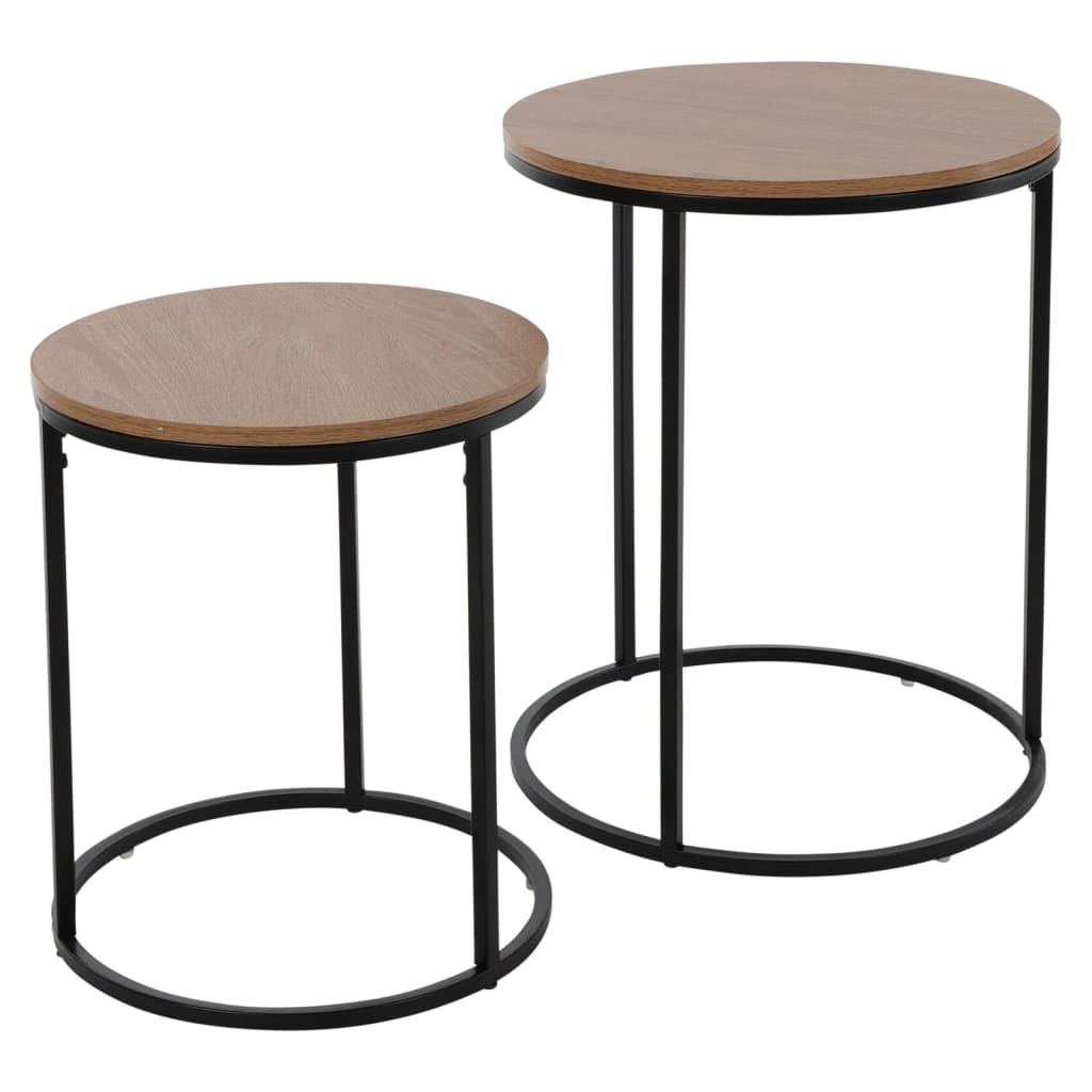 VidaXL Bijzettafelset 2 st met houten tafelblad naturel, zwart
