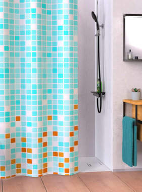 VidaXL Douchegordijn met mozaïek 200x180x0,2 cm blauw en oranje
