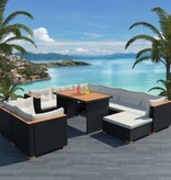 VidaXL 10-delige Loungeset met kussens poly rattan zwart