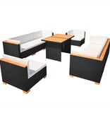 VidaXL 10-delige Loungeset met kussens poly rattan zwart