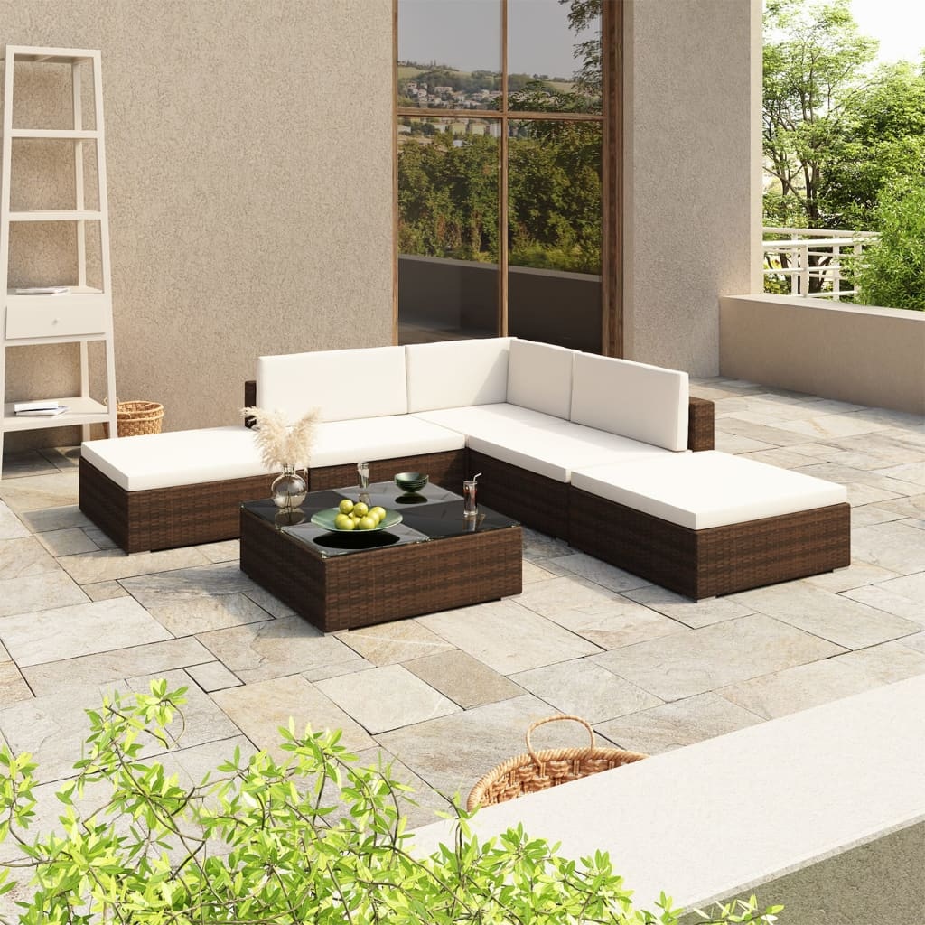 VidaXL 6-delige Loungeset met kussens poly rattan bruin