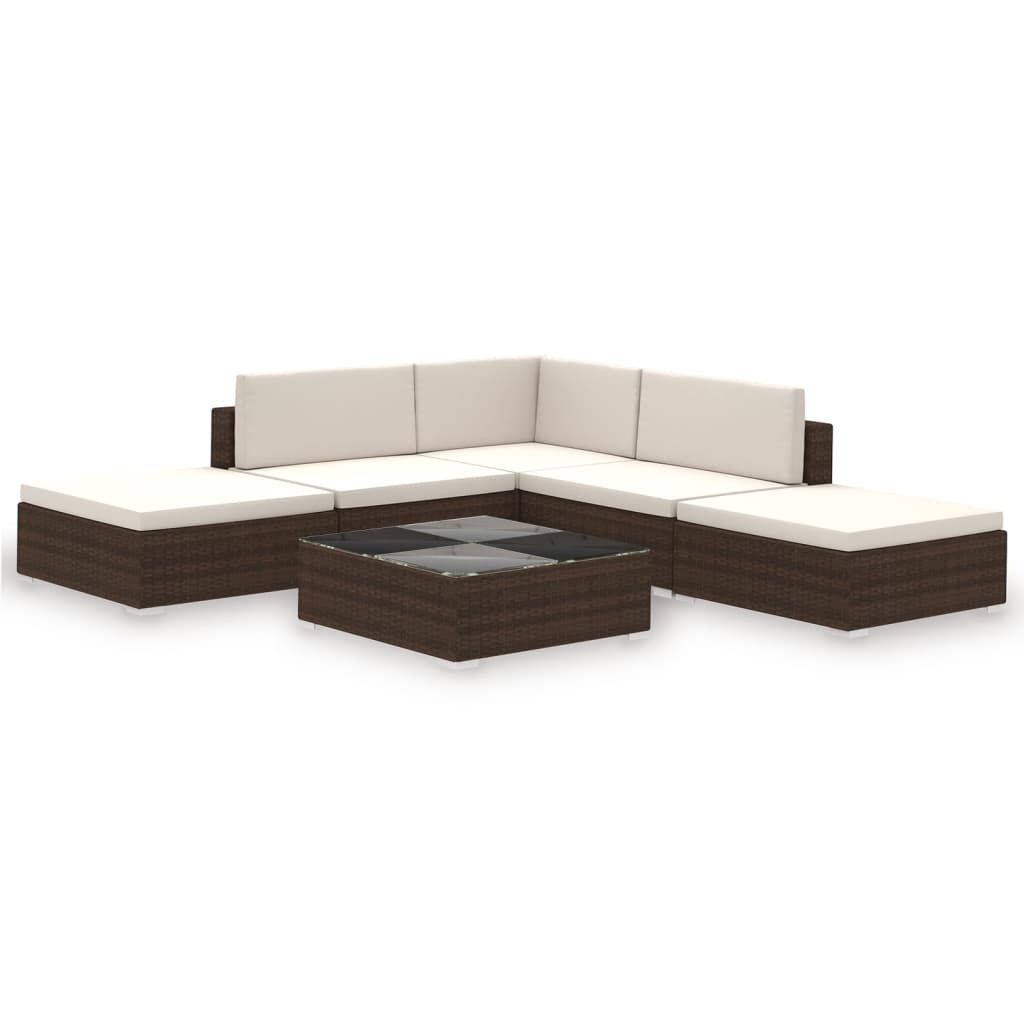 VidaXL 6-delige Loungeset met kussens poly rattan bruin