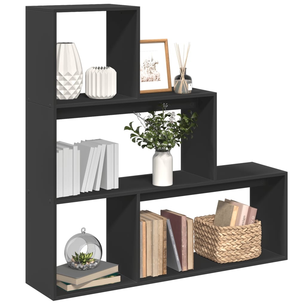 VidaXL Kamerscherm / boekenkast 3-laags 123x29x123 cm hout zwart