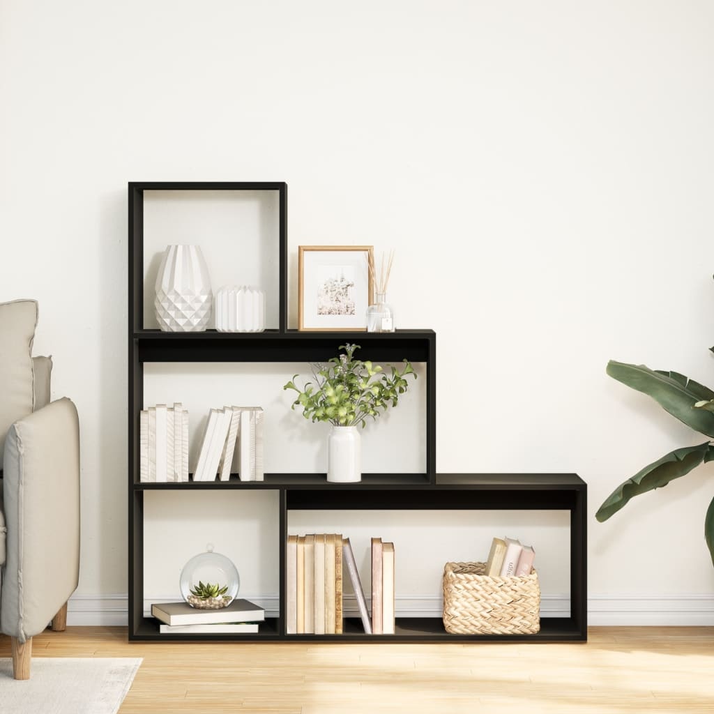 VidaXL Kamerscherm / boekenkast 3-laags 123x29x123 cm hout zwart