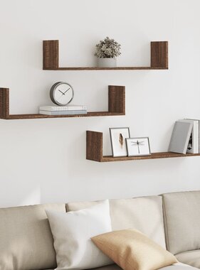 VidaXL Wandschappen 3 st 80x18x18 cm bewerkt hout bruin eikenkleurig