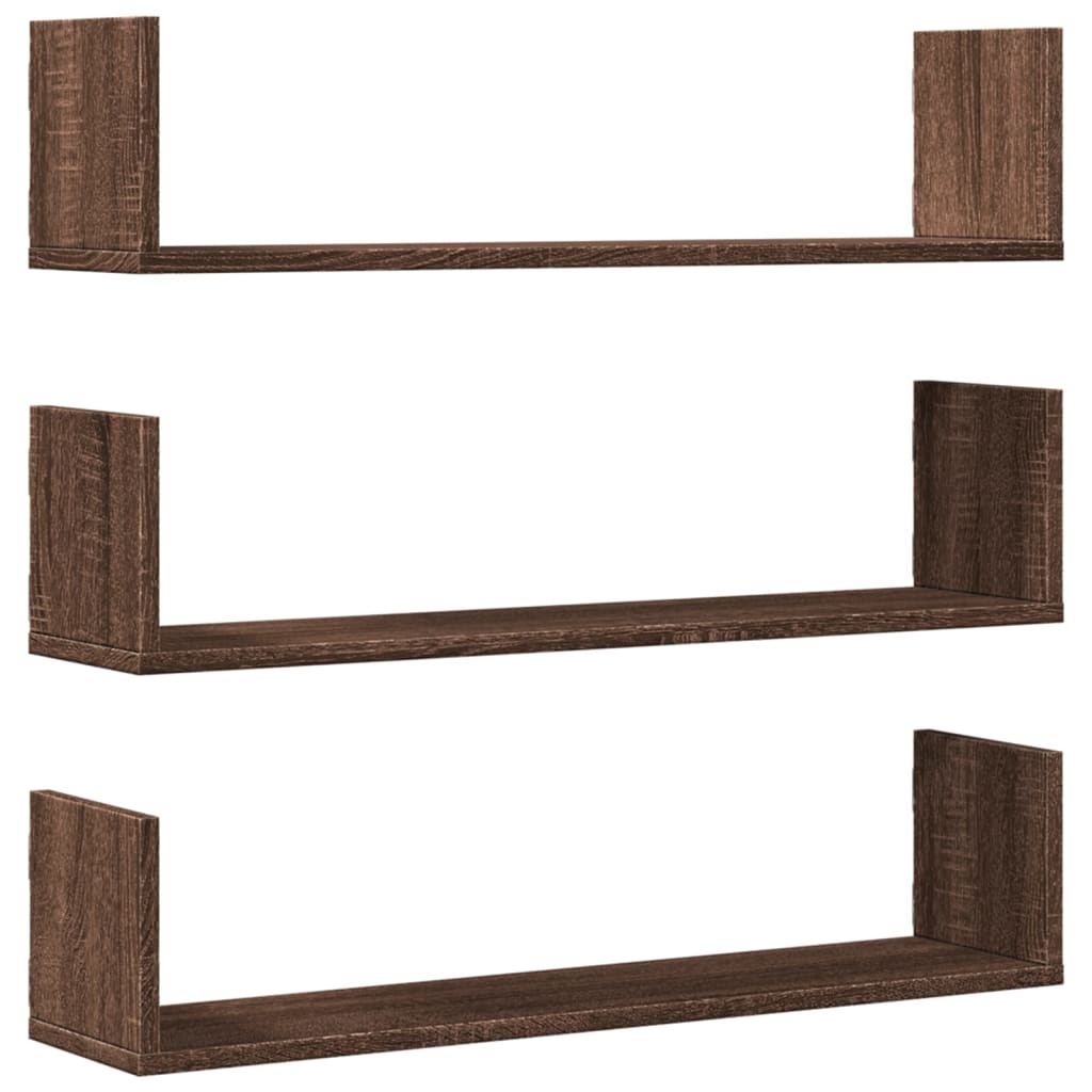 VidaXL Wandschappen 3 st 80x18x18 cm bewerkt hout bruin eikenkleurig