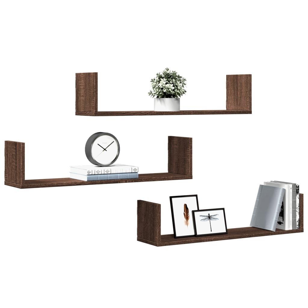 VidaXL Wandschappen 3 st 80x18x18 cm bewerkt hout bruin eikenkleurig