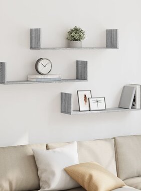 VidaXL Wandschappen 3 st 80x18x18 cm bewerkt hout grijs sonoma eiken