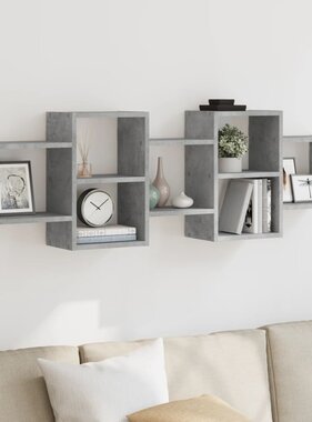 VidaXL Wandschap 129x18x42 cm bewerkt hout betongrijs