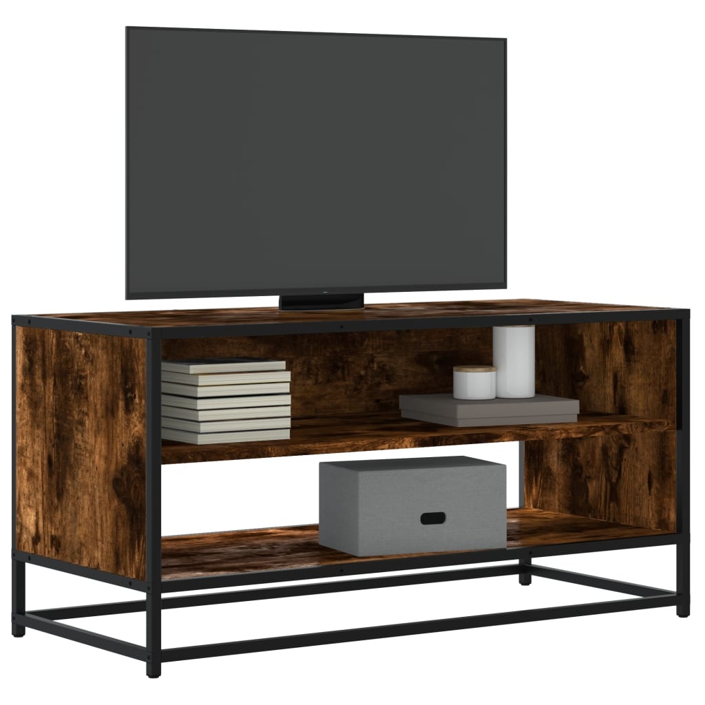 VidaXL Tv-meubel 91x40x46 cm bewerkt hout metaal gerookt eikenkleurig