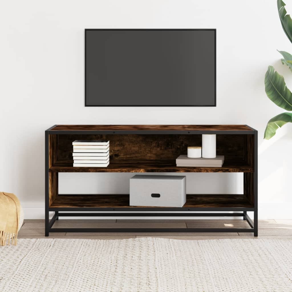 VidaXL Tv-meubel 91x40x46 cm bewerkt hout metaal gerookt eikenkleurig