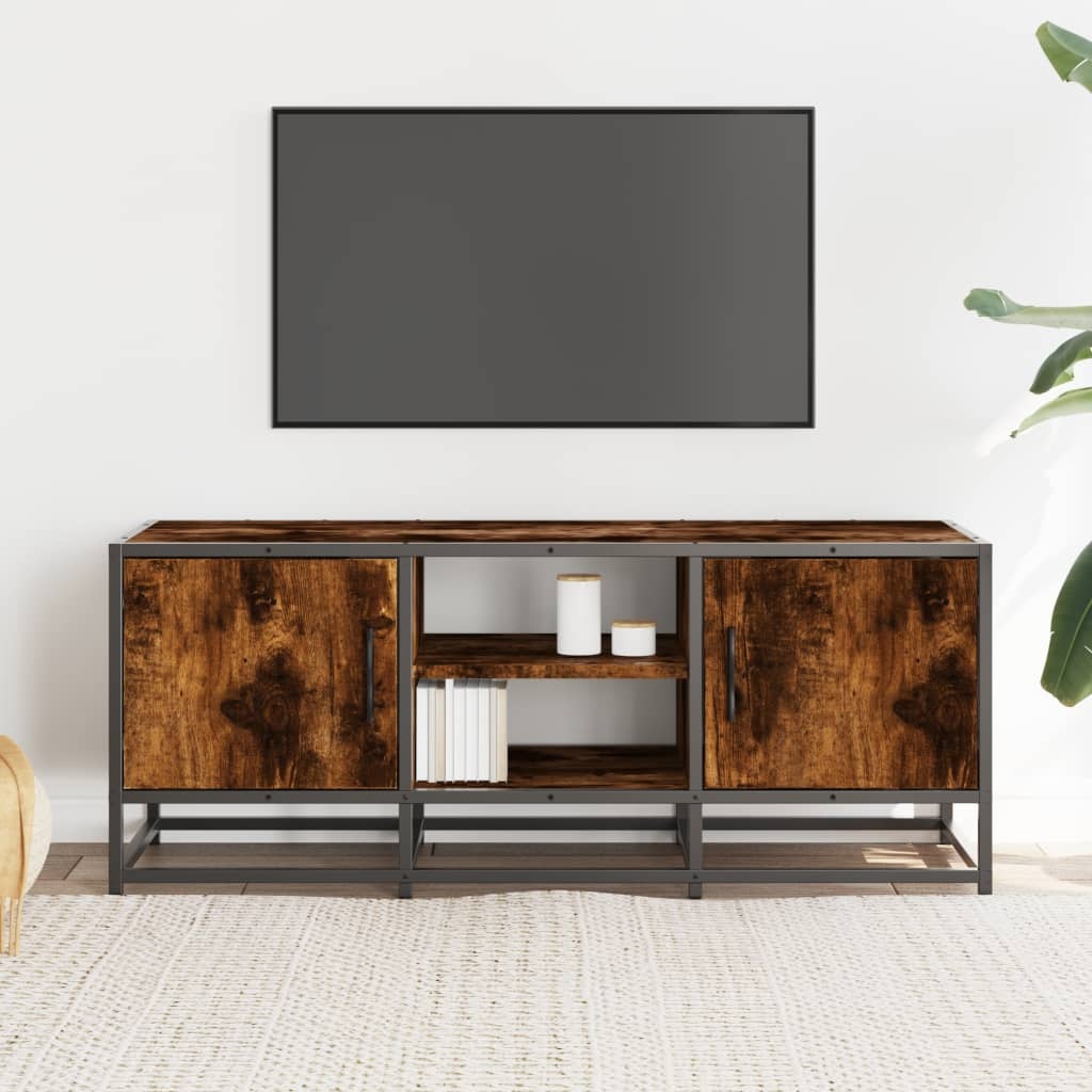 VidaXL Tv-meubel 100x35x41 cm bewerkt hout metaal gerookt eikenkleurig