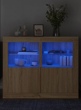 VidaXL Bijzetkastjes met LED 2 st bewerkt hout sonoma eikenkleurig
