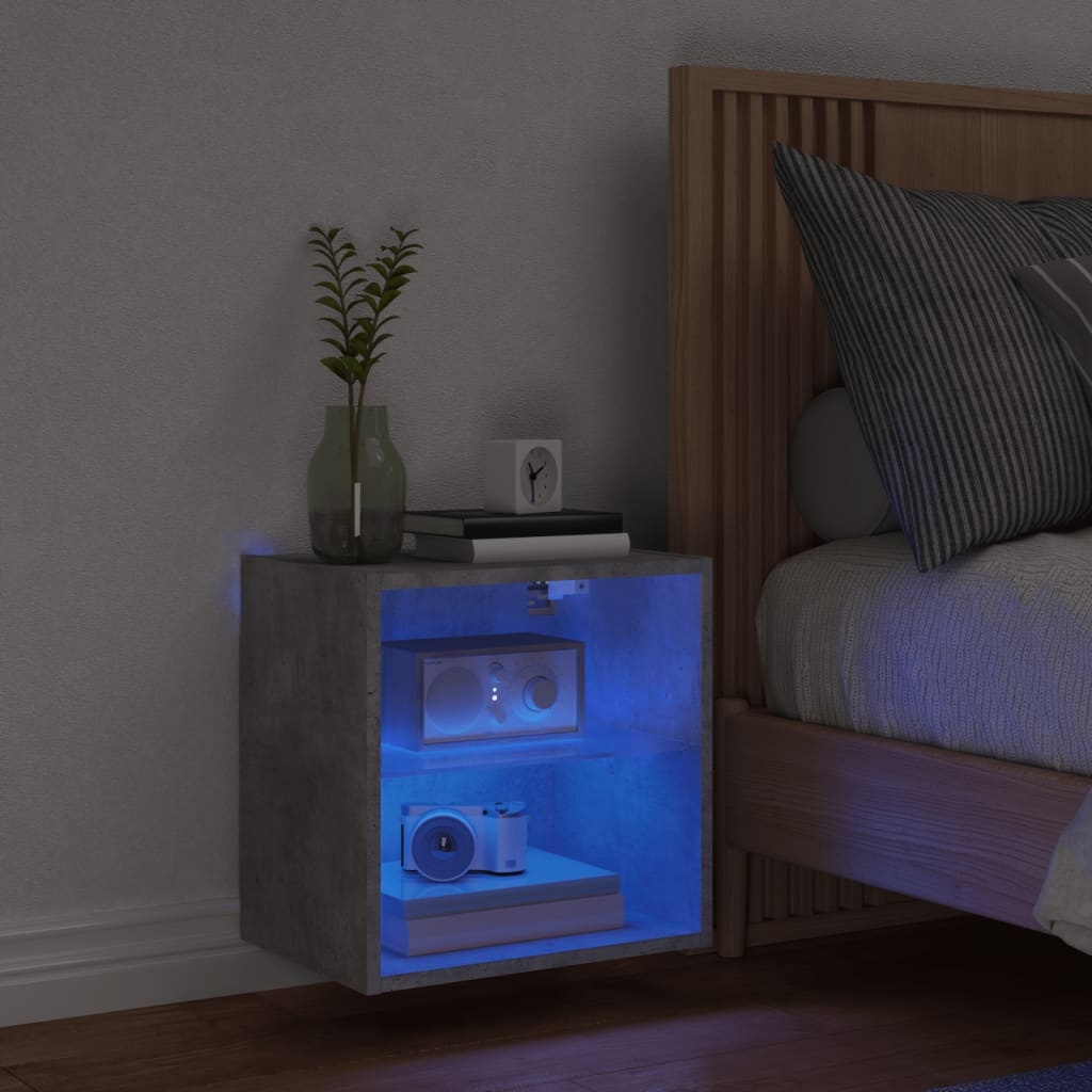 VidaXL Nachtkastje met LED's wandgemonteerd betongrijs