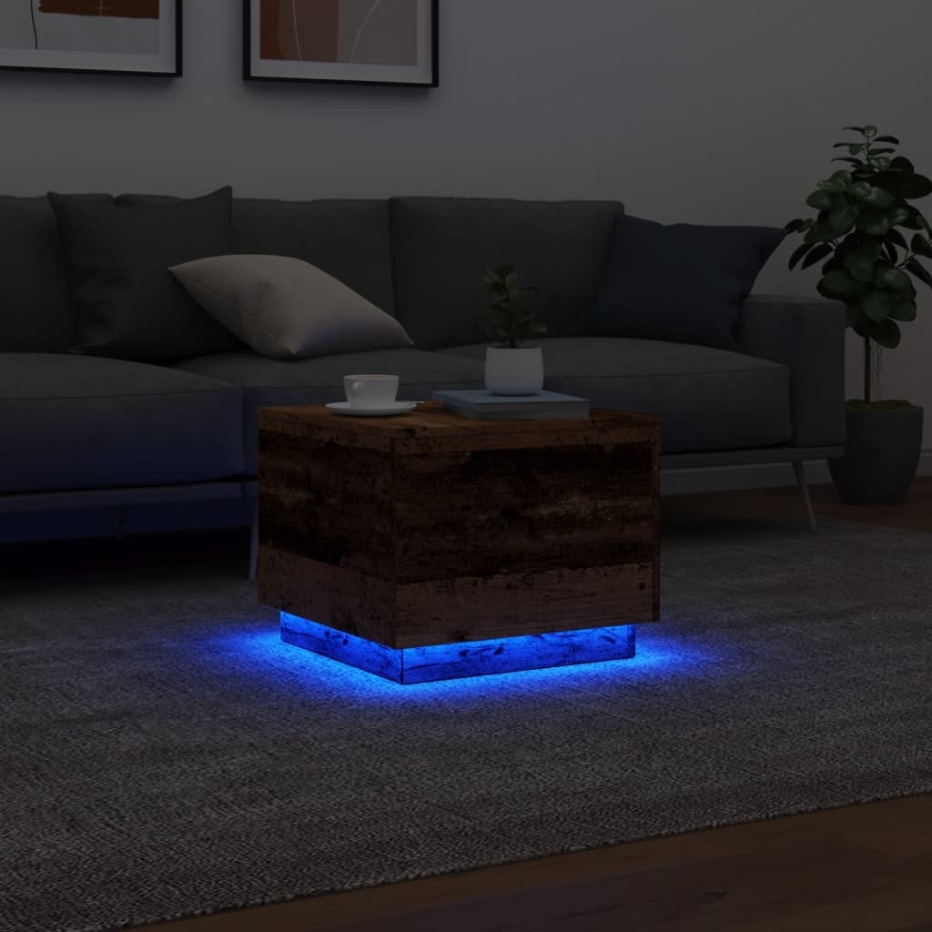 VidaXL Salontafel met LED-verlichting 50x50x40 cm oud houtkleurig