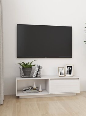 VidaXL Tv-meubel 110x30x33,5 cm massief grenenhout wit