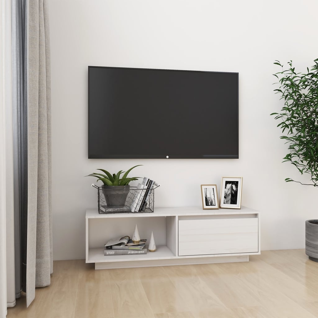 VidaXL Tv-meubel 110x30x33,5 cm massief grenenhout wit