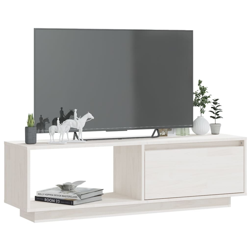 VidaXL Tv-meubel 110x30x33,5 cm massief grenenhout wit