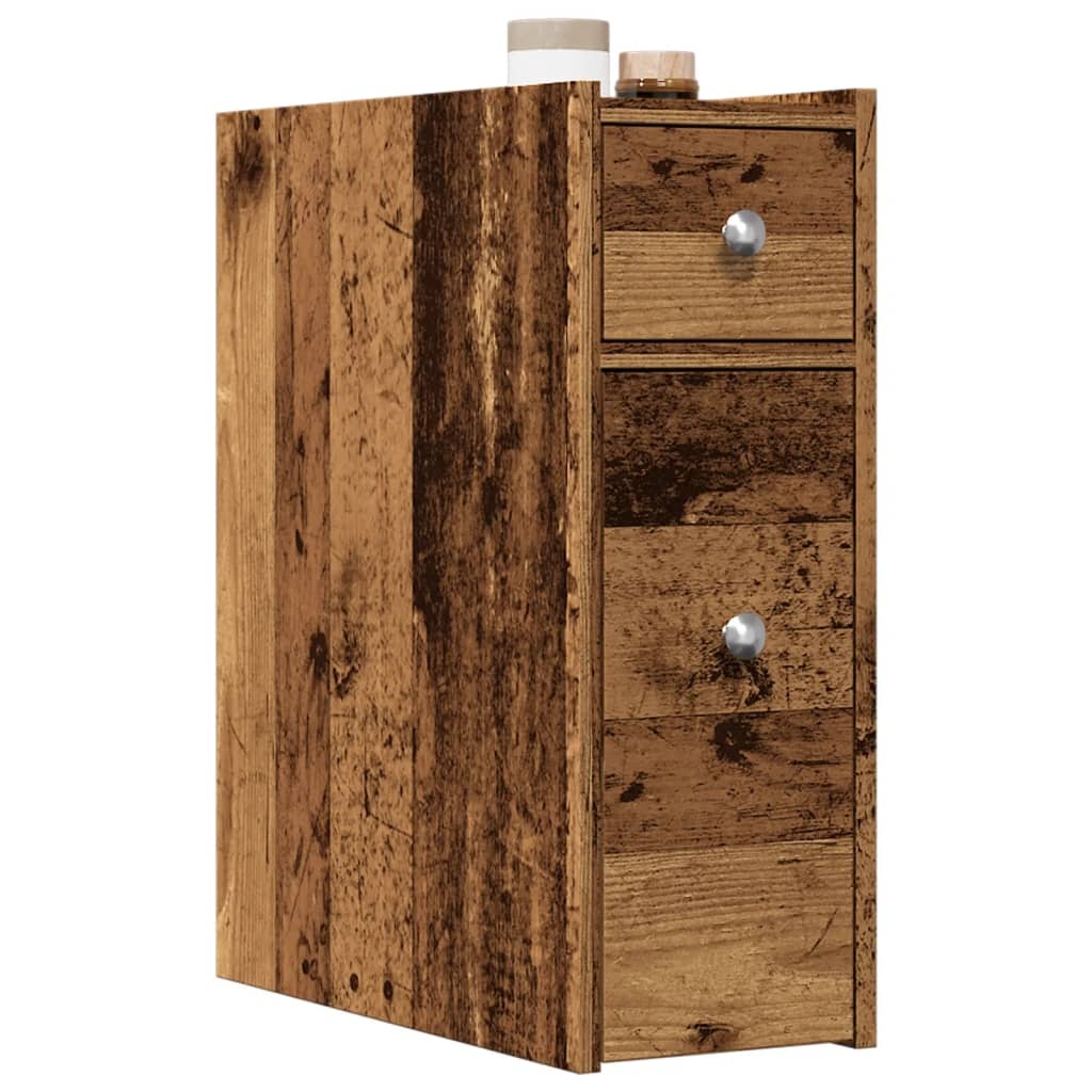 VidaXL Badkamerkast smal met wielen bewerkt hout oud houtkleurig