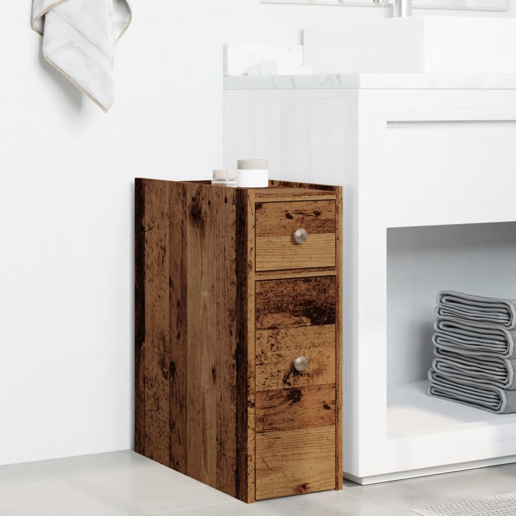 VidaXL Badkamerkast smal met wielen bewerkt hout oud houtkleurig