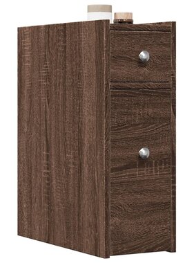 VidaXL Badkamerkast smal met wielen bewerkt hout bruin eikenkleurig