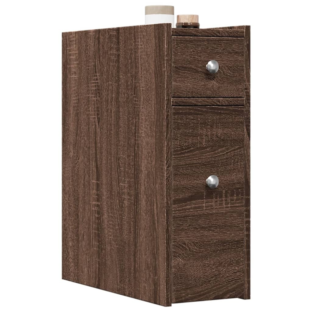 VidaXL Badkamerkast smal met wielen bewerkt hout bruin eikenkleurig